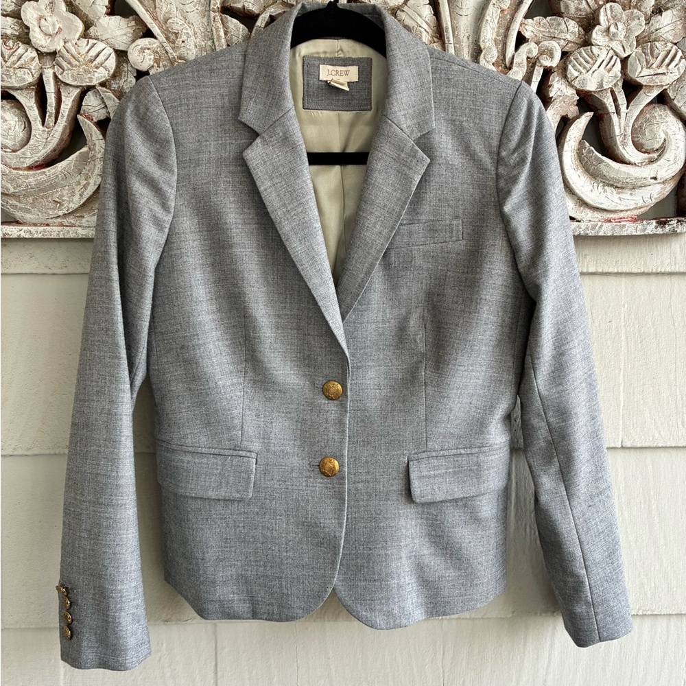 J. Crew Light Gray Blazer with Gold Buttons Size 0